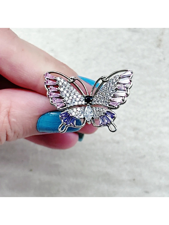 Jewelry - 809mc. Silvertone Pink Bling Ring Size 7